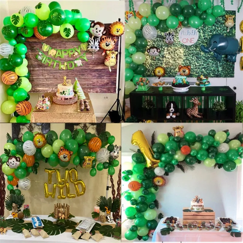 109pcs Palm Leaf Animal Balloons Garland Arch Kit Jungle Safari Party Supplies Favors Kids Birthday Party