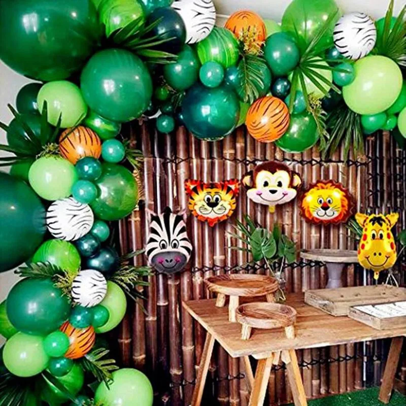 109pcs Palm Leaf Animal Balloons Garland Arch Kit Jungle Safari Party Supplies Favors Kids Birthday Party