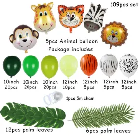 109pcs Palm Leaf Animal Balloons Garland Arch Kit Jungle Safari Party Supplies Favors Kids Birthday Party