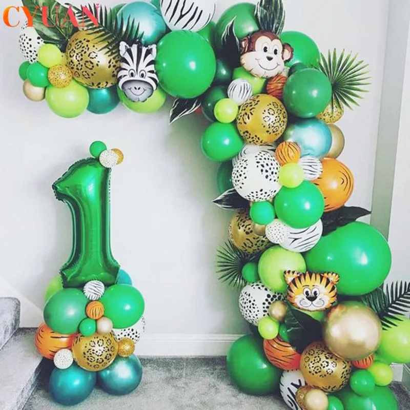 109pcs Palm Leaf Animal Balloons Garland Arch Kit Jungle Safari Party Supplies Favors Kids Birthday Party