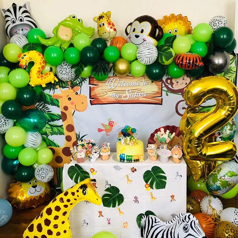109pcs Palm Leaf Animal Balloons Garland Arch Kit Jungle Safari Party Supplies Favors Kids Birthday Party