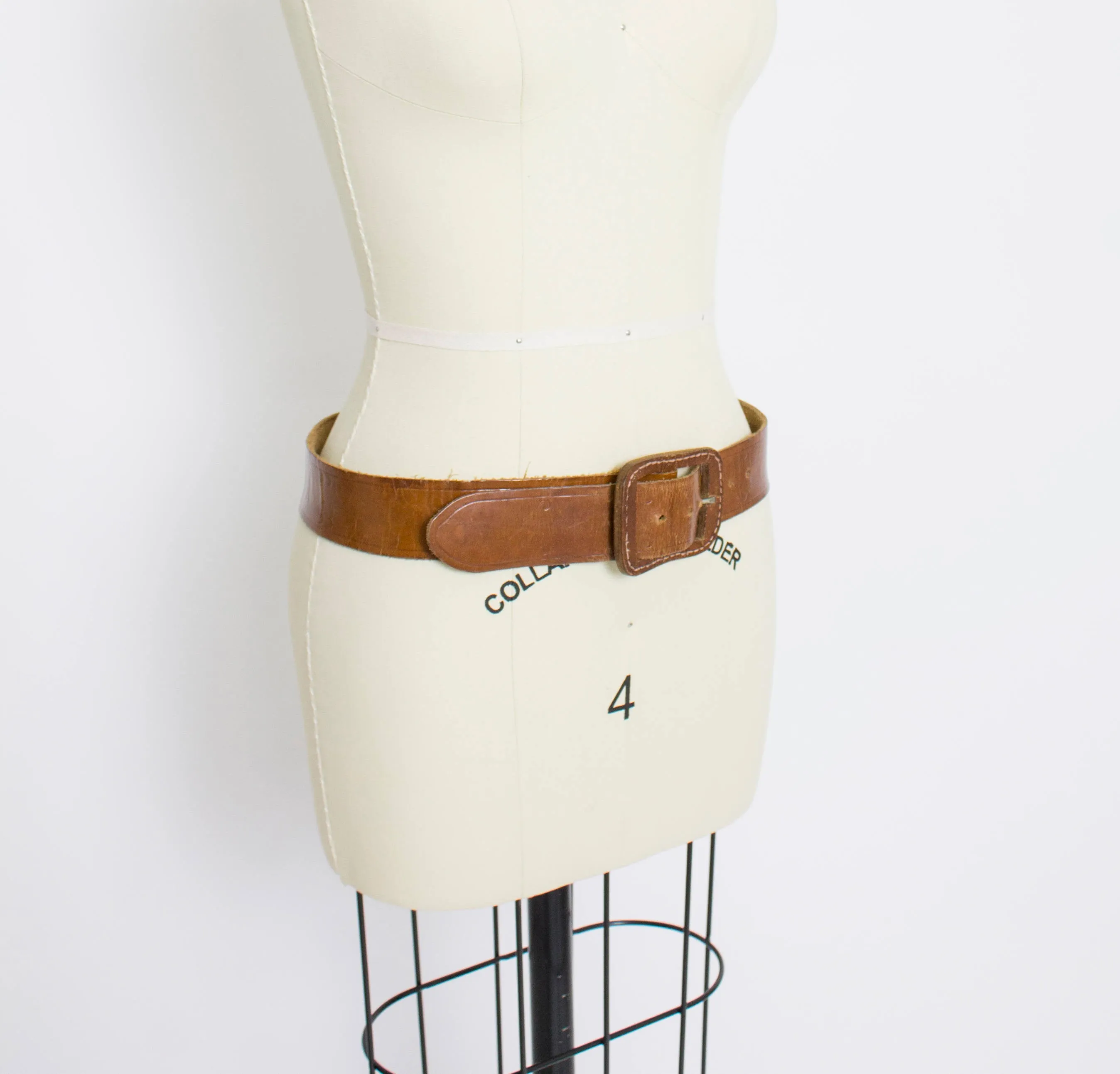 1970s Leather Belt Brown Boho M / L