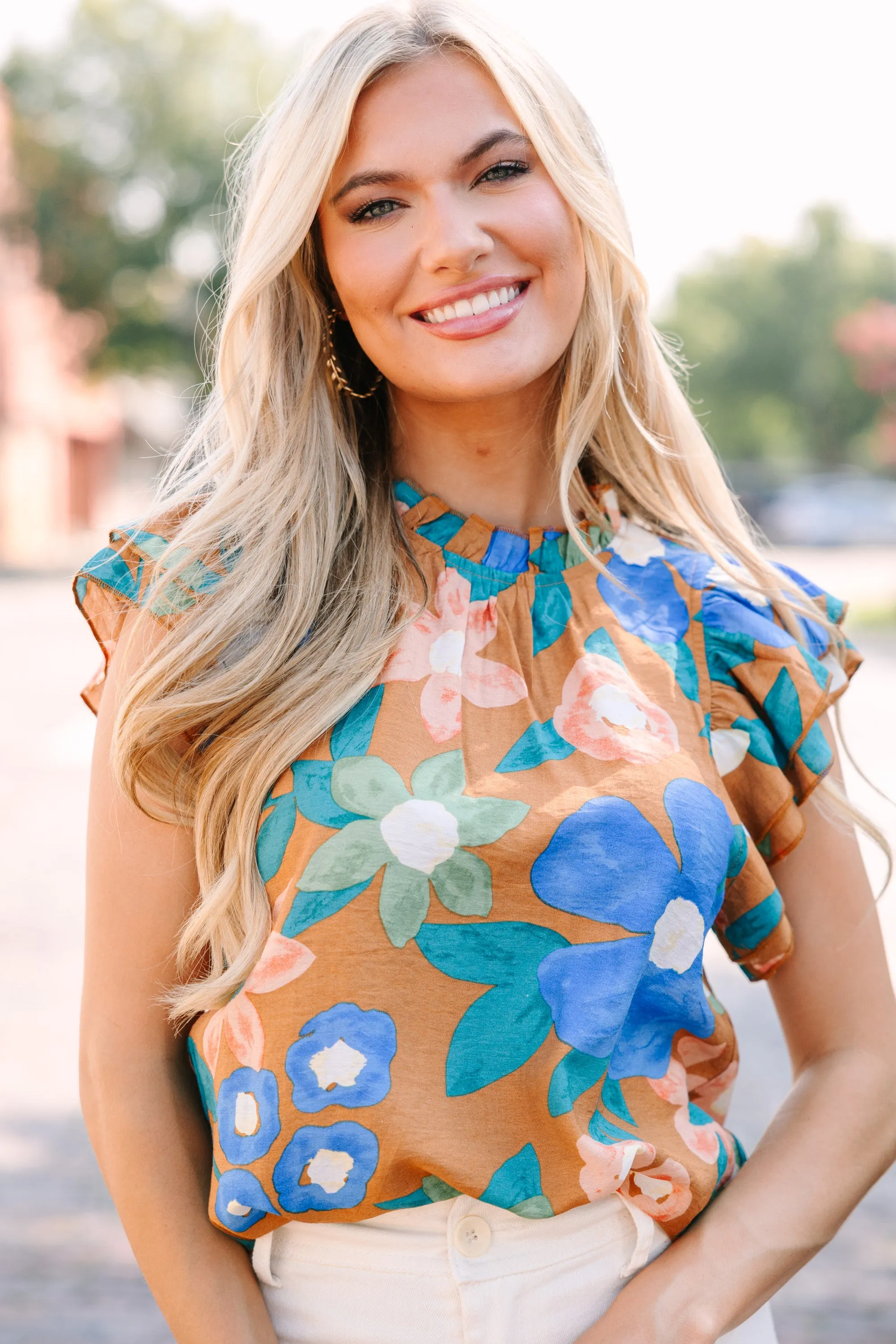 A True Beauty Apricot Orange Floral Blouse