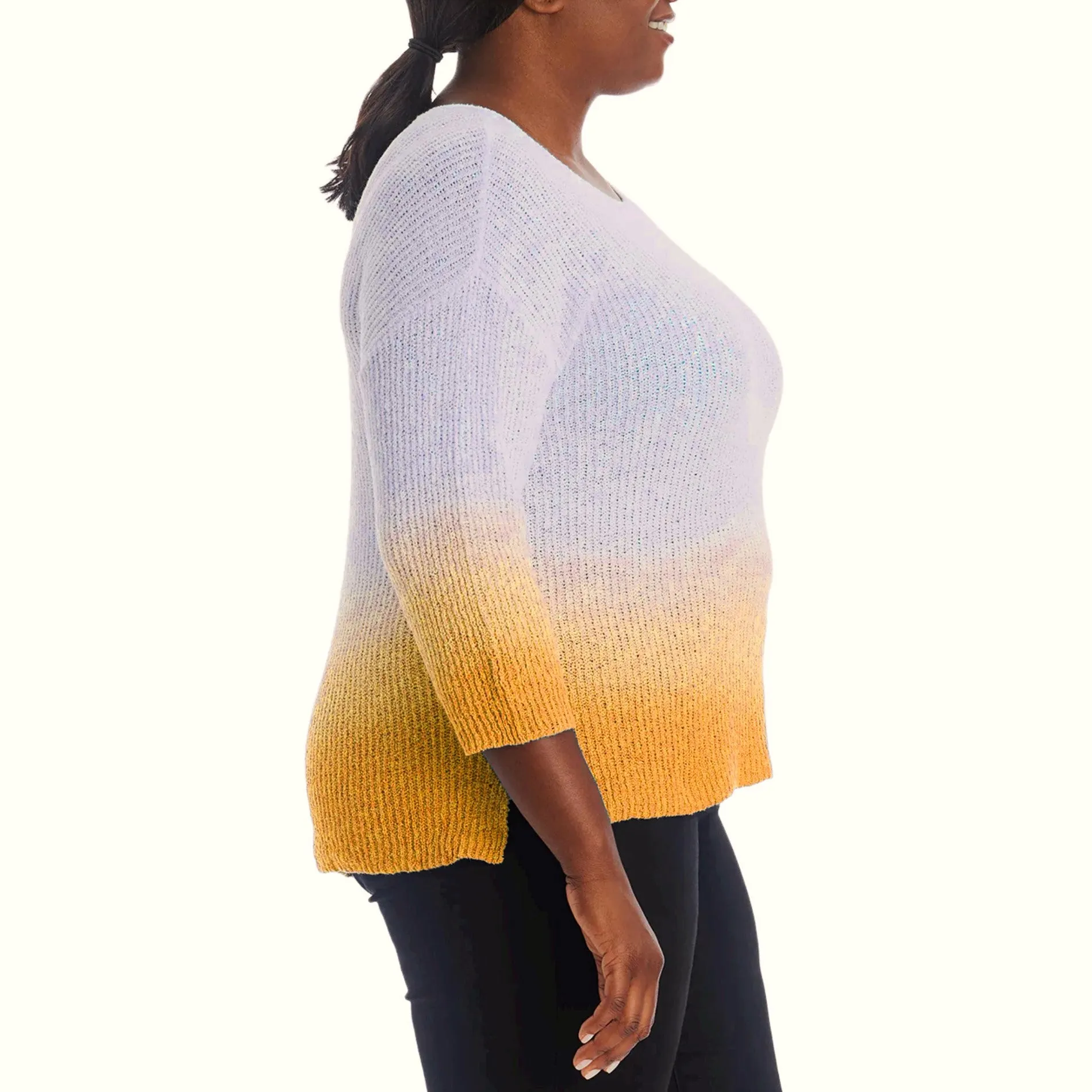 Adyson Parker Women's Plus 3/4 Sleeve Ombre Dip Dye Soft Cotton Blend Knit Sweater