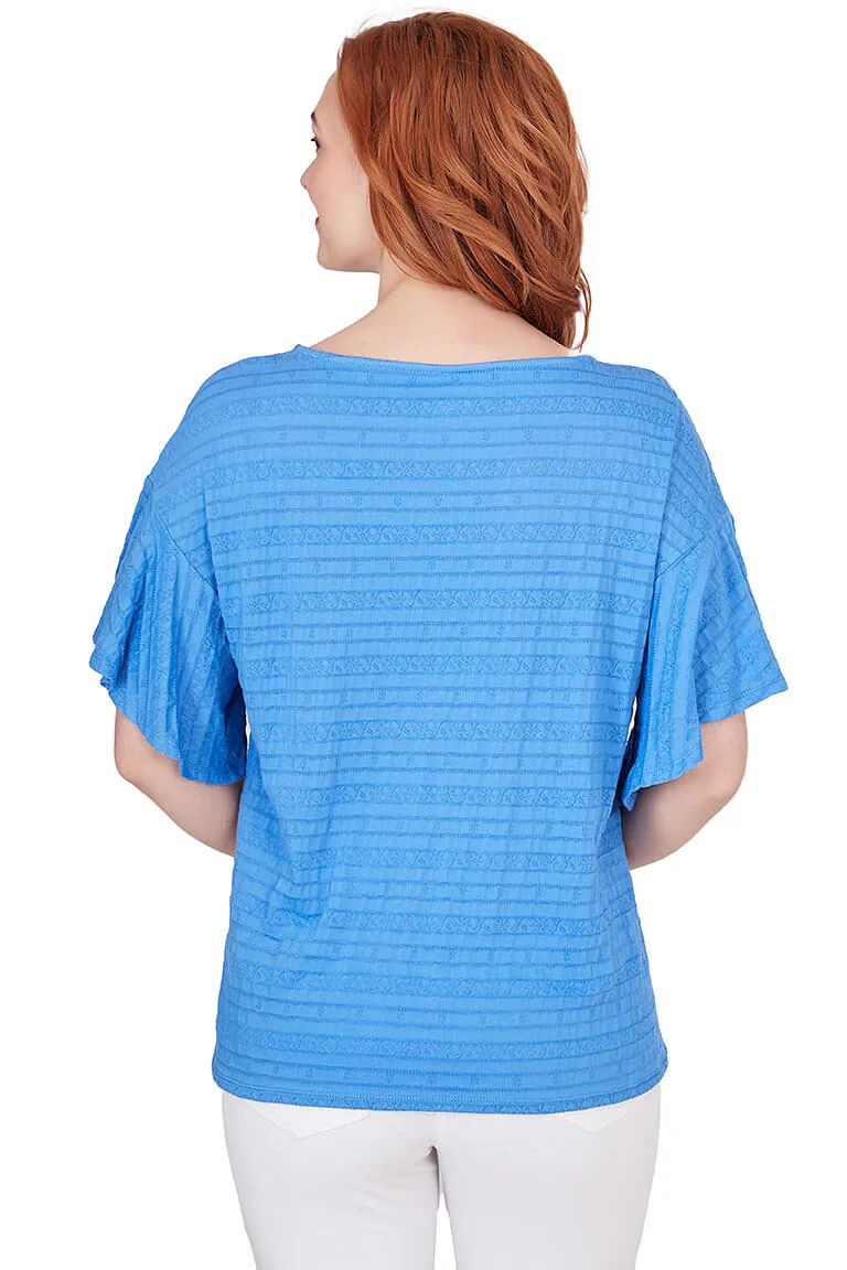 Bali Blue Flounce Sleeve Smocked Top