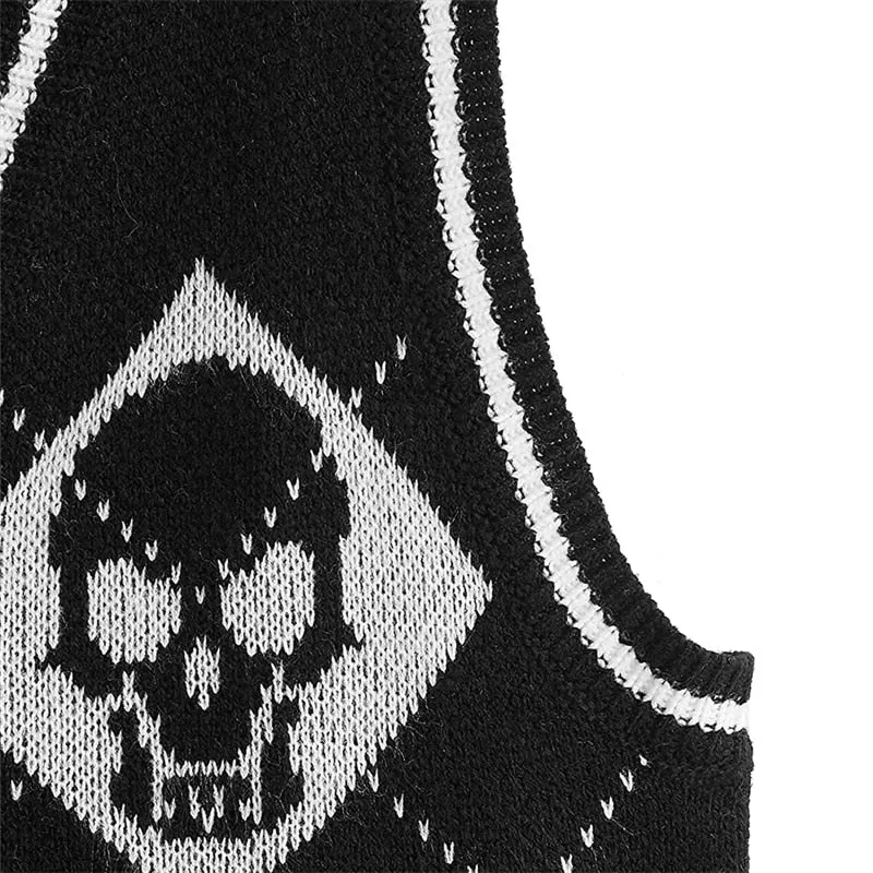 Black and White Skull Checkerboard Goth Sweater Vest