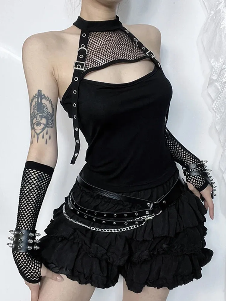 Black Dark Alt Fishnet Top