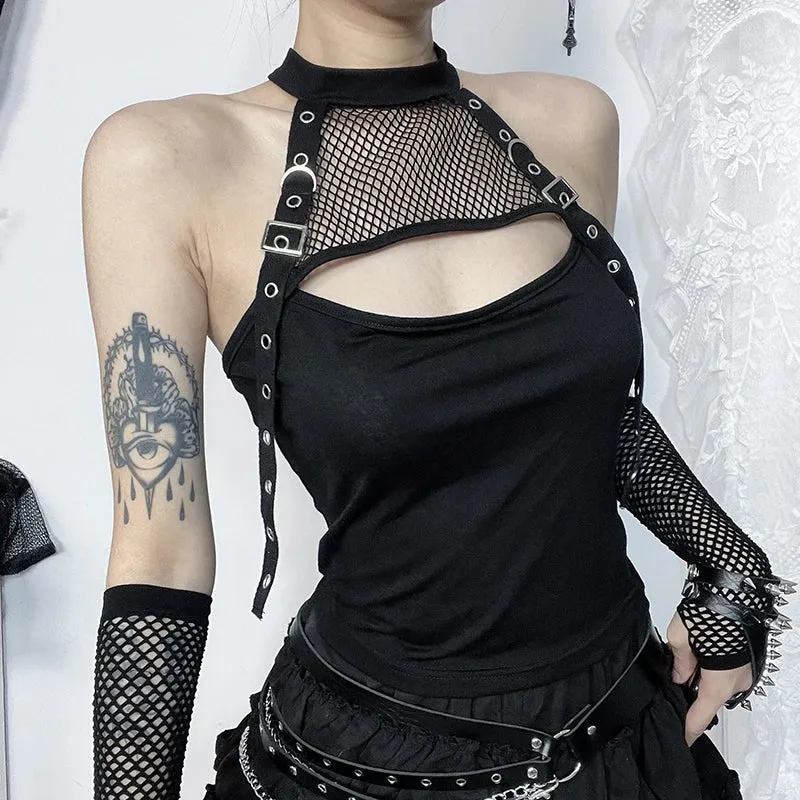 Black Dark Alt Fishnet Top
