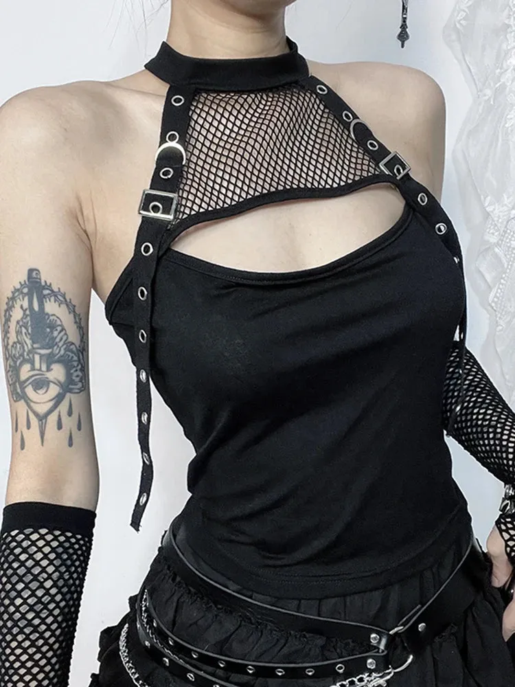 Black Dark Alt Fishnet Top