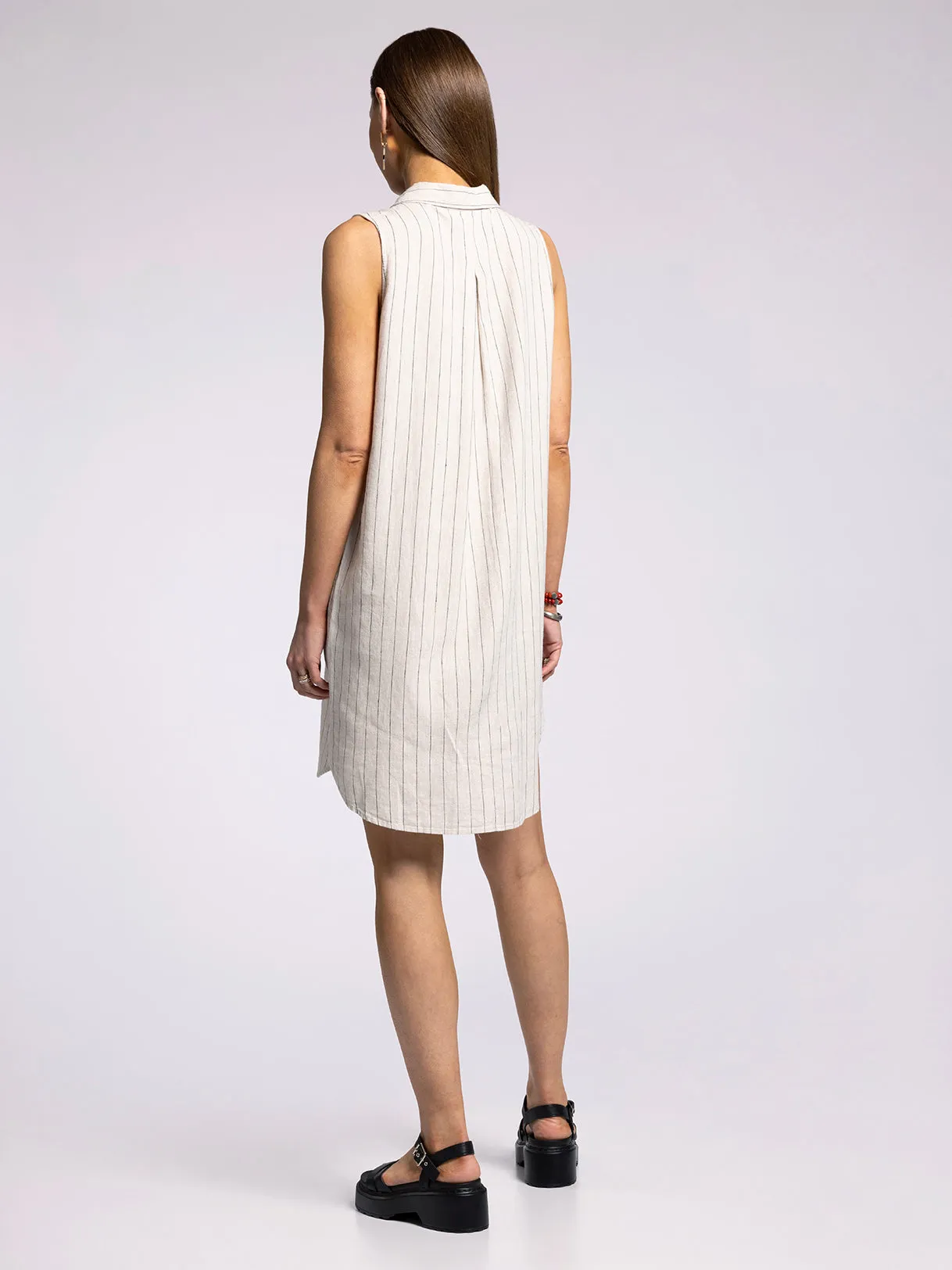 Black Pinstripe Button Up Tank Dress