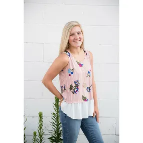 Blush Striped Ruffle Bottom Tank