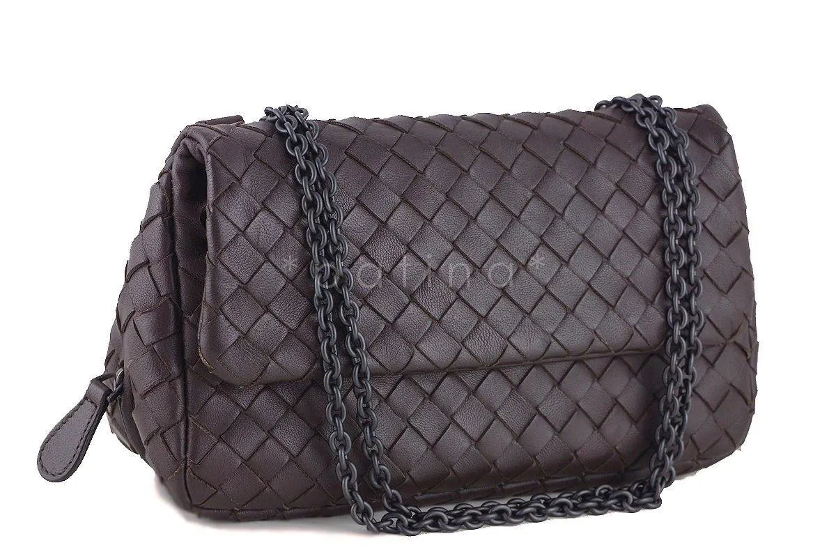 Bottega Veneta Ebano Brown Messenger Bag Woven Lambskin Cross Body