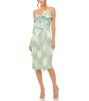 Bow Front Ombre Fringe Detailed Dress