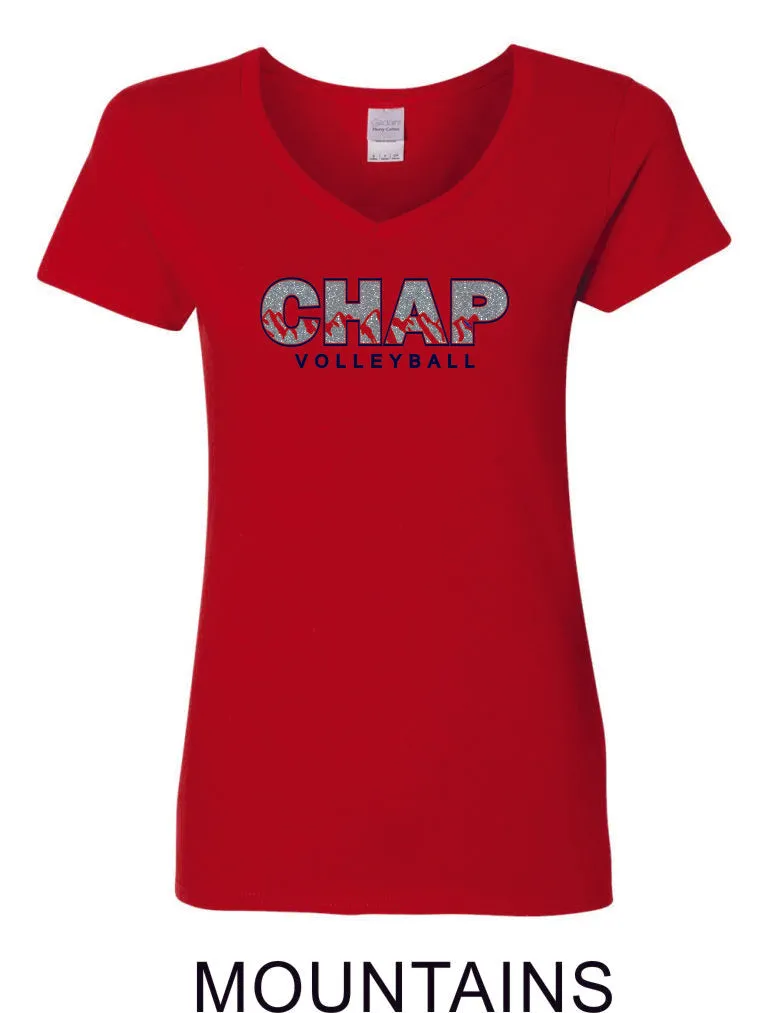 Chap Volleyball Ladies Fit Tee in 4 Designs- Matte or Glitter
