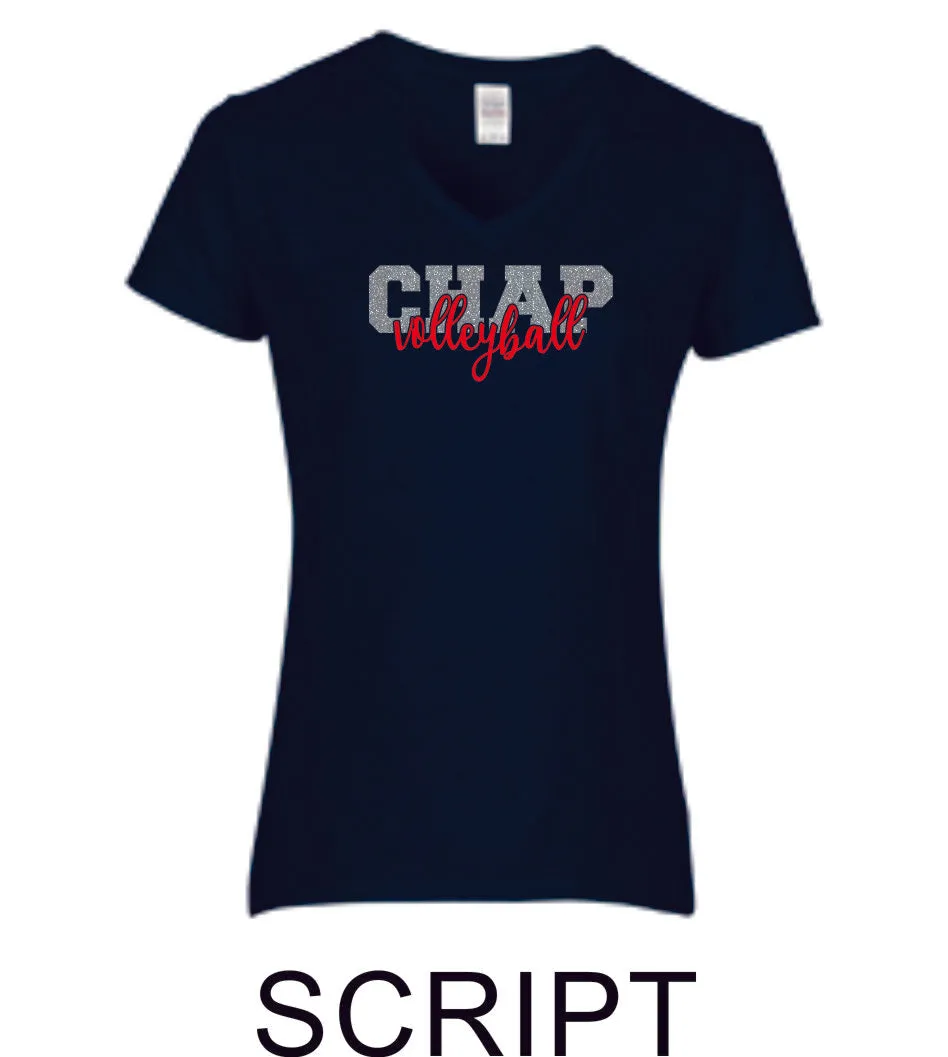 Chap Volleyball Ladies Fit Tee in 4 Designs- Matte or Glitter