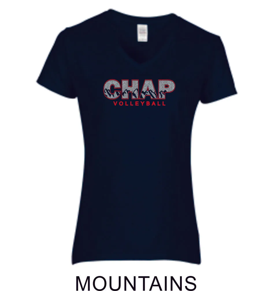 Chap Volleyball Ladies Fit Tee in 4 Designs- Matte or Glitter