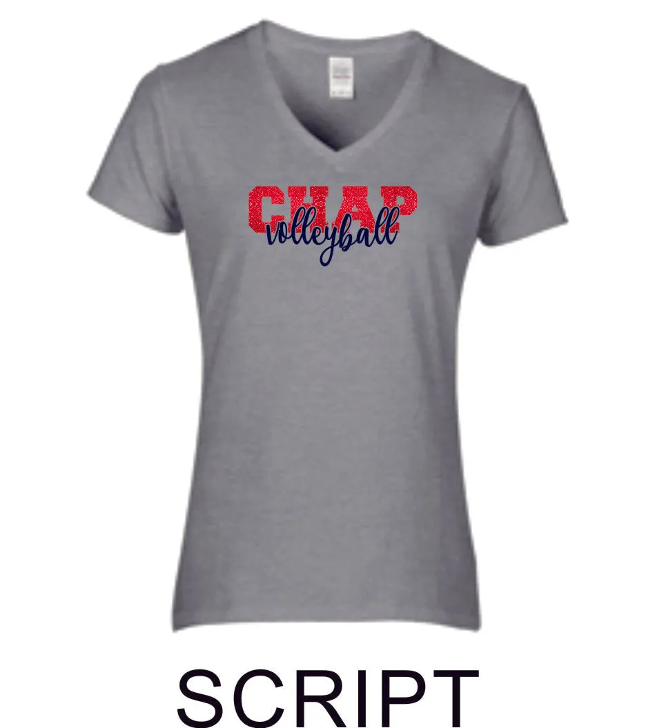 Chap Volleyball Ladies Fit Tee in 4 Designs- Matte or Glitter