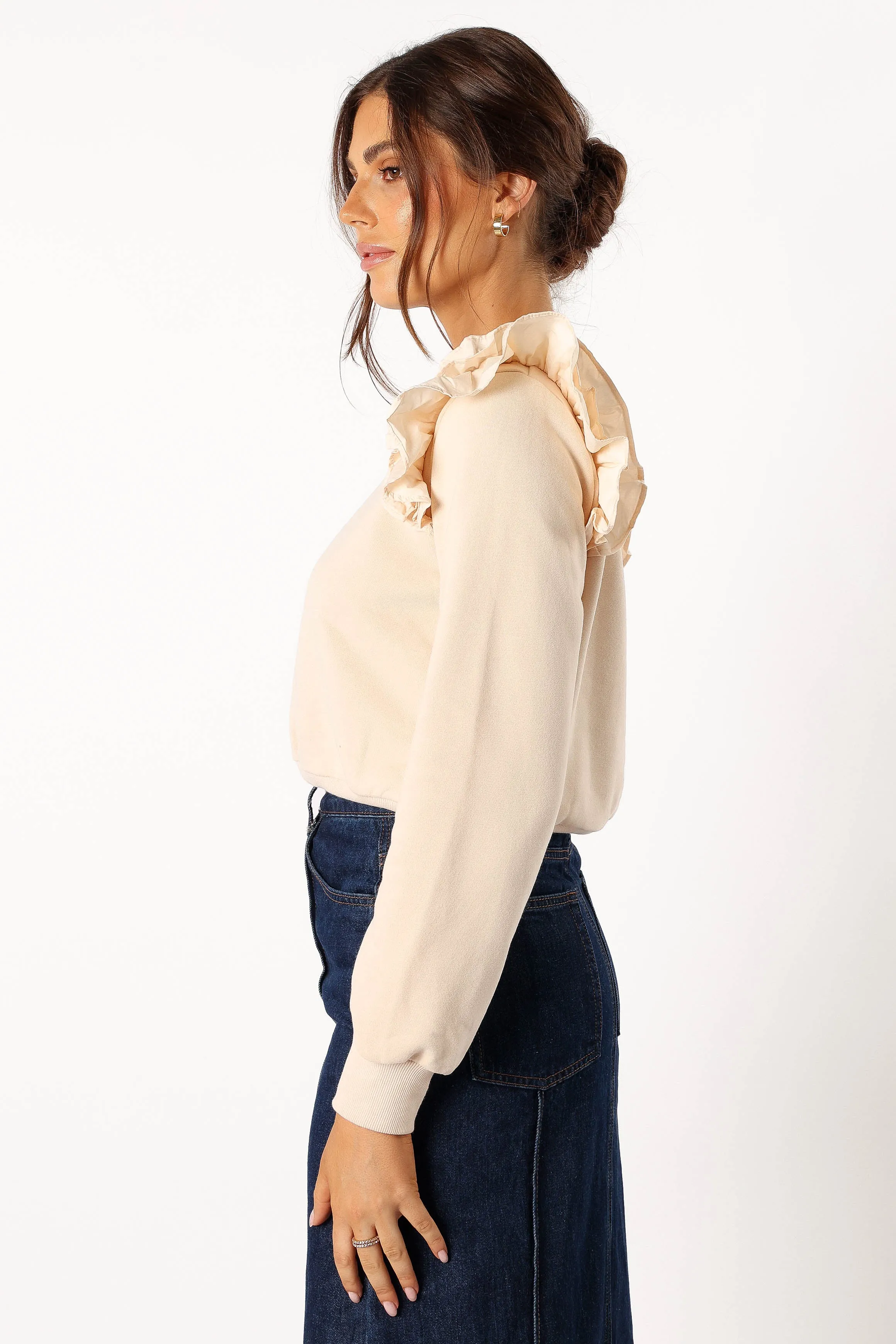 Cora Ruffle Sleeve Sweatshirt - Cream
