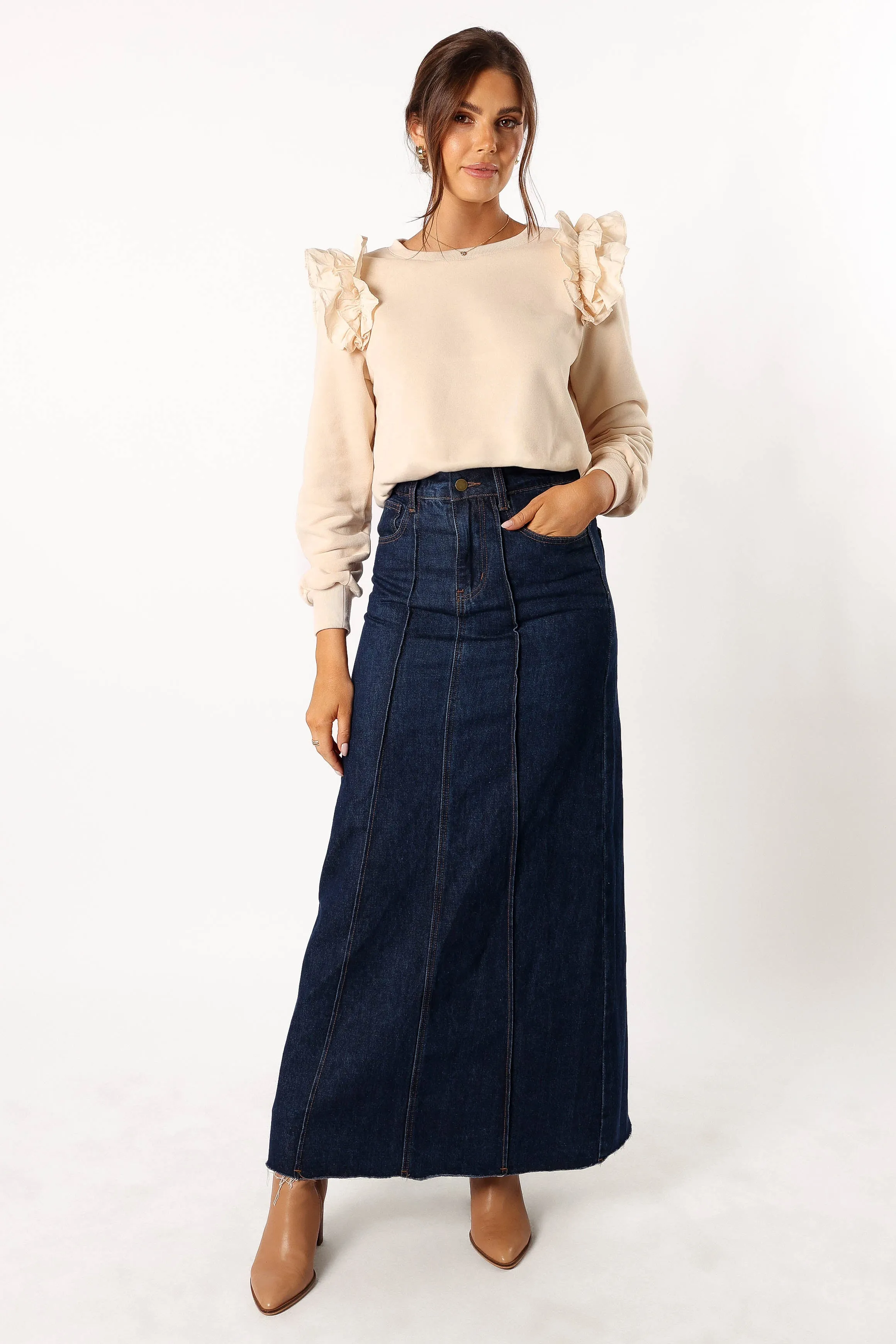 Cora Ruffle Sleeve Sweatshirt - Cream