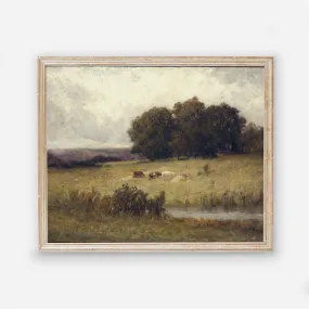 Cows in Field Vintage Wall Art