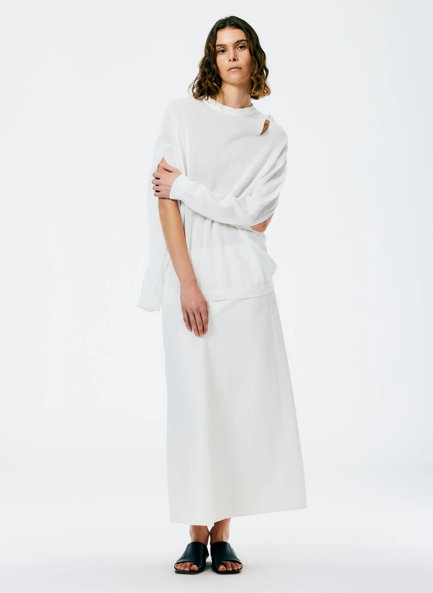 Crispy Viscose Slit Detail Oversized Pullover