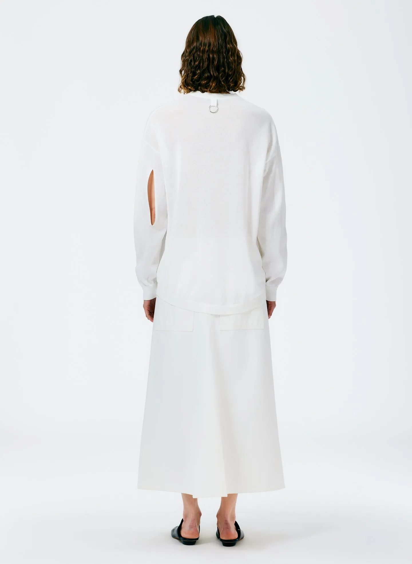 Crispy Viscose Slit Detail Oversized Pullover