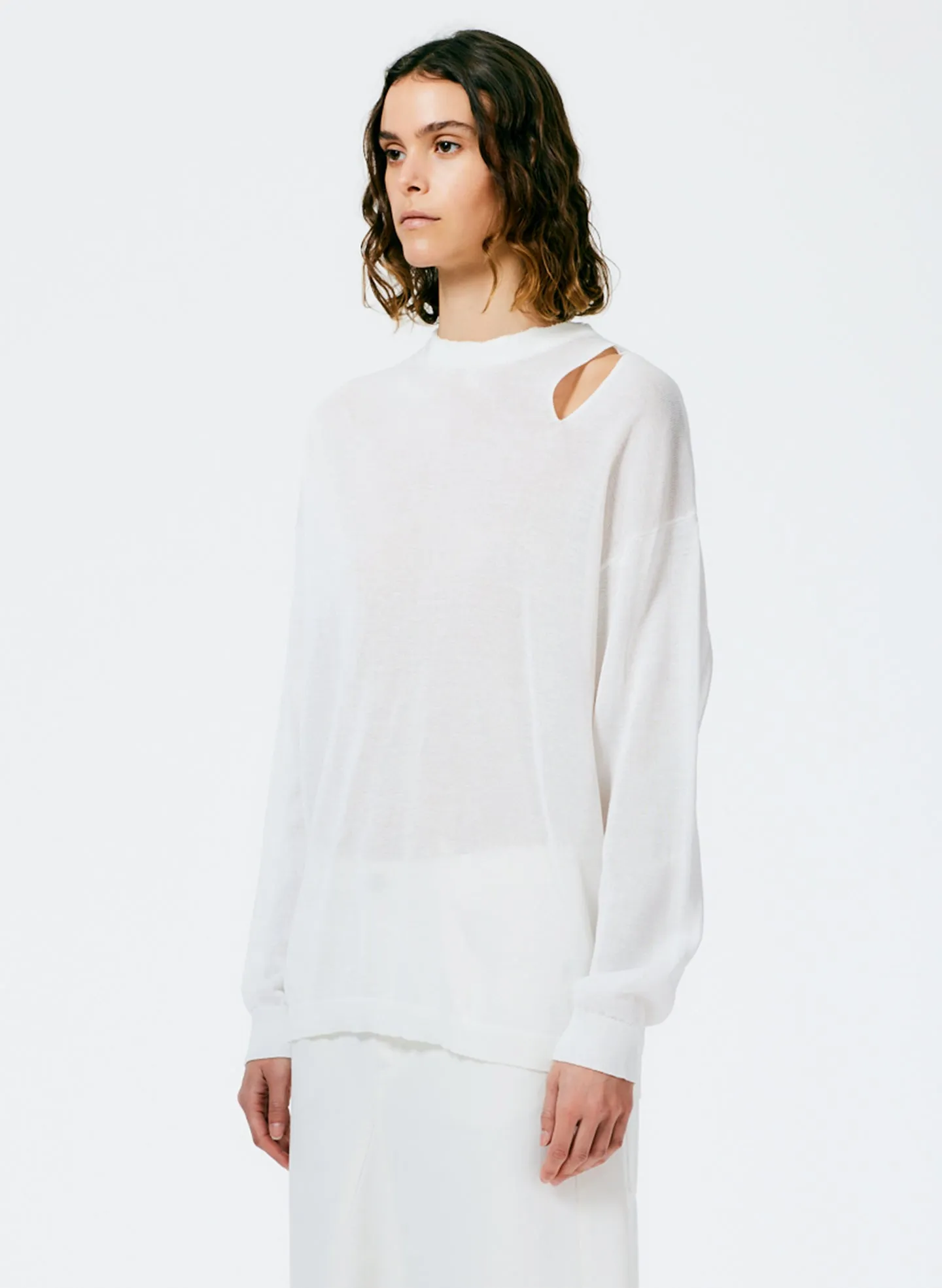 Crispy Viscose Slit Detail Oversized Pullover