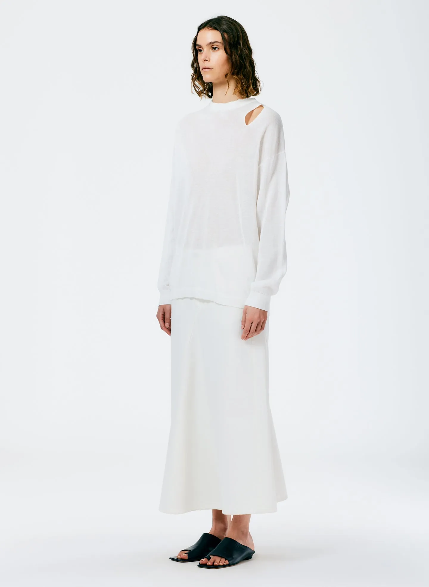 Crispy Viscose Slit Detail Oversized Pullover
