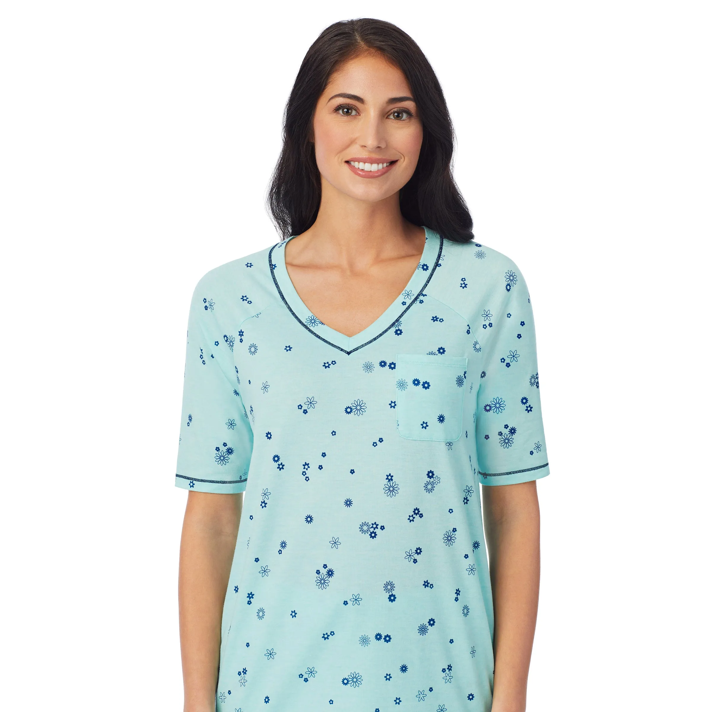 Cuddl Smart Elbow Sleeve Top with Cropped Pant Pajama Set