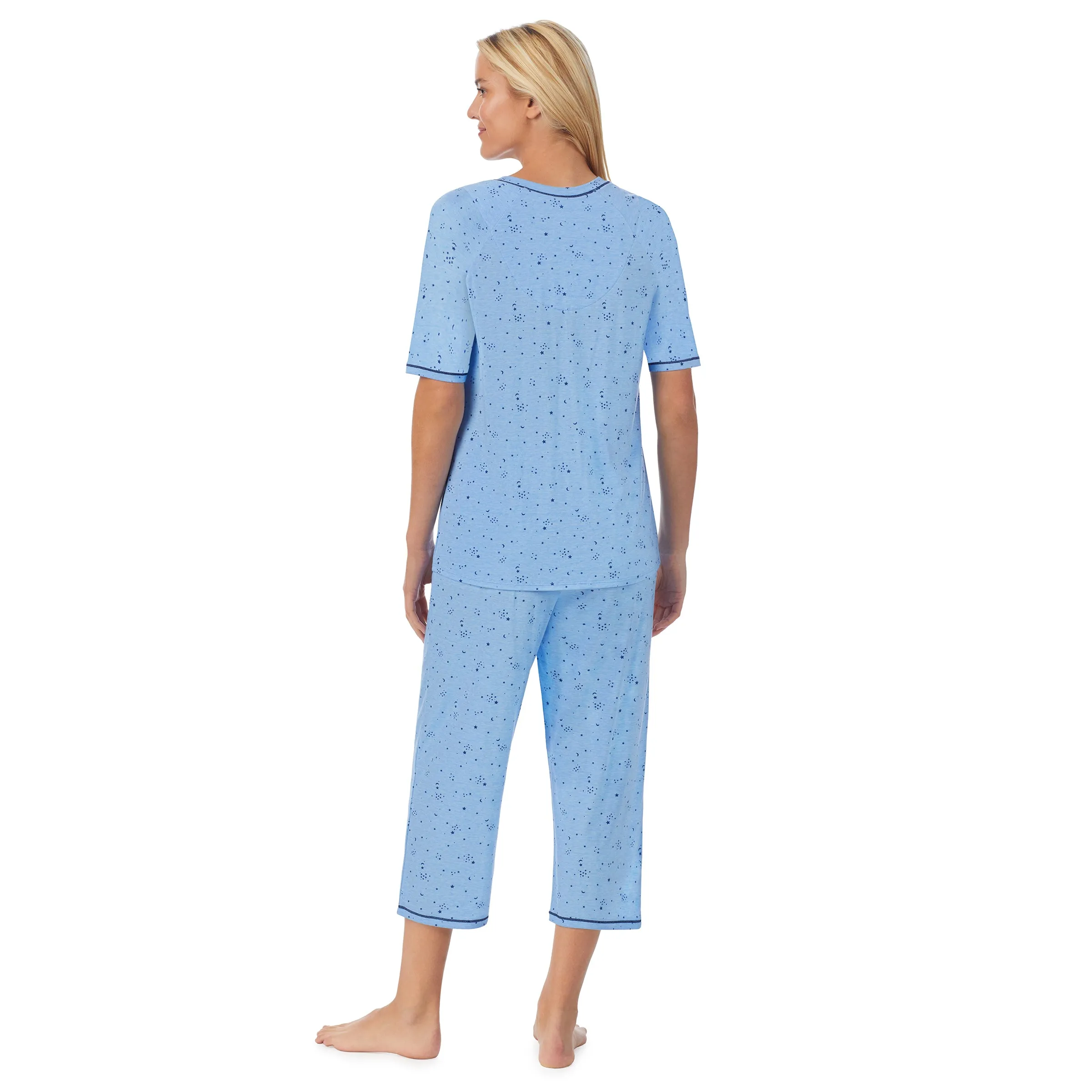 Cuddl Smart Elbow Sleeve Top with Cropped Pant Pajama Set