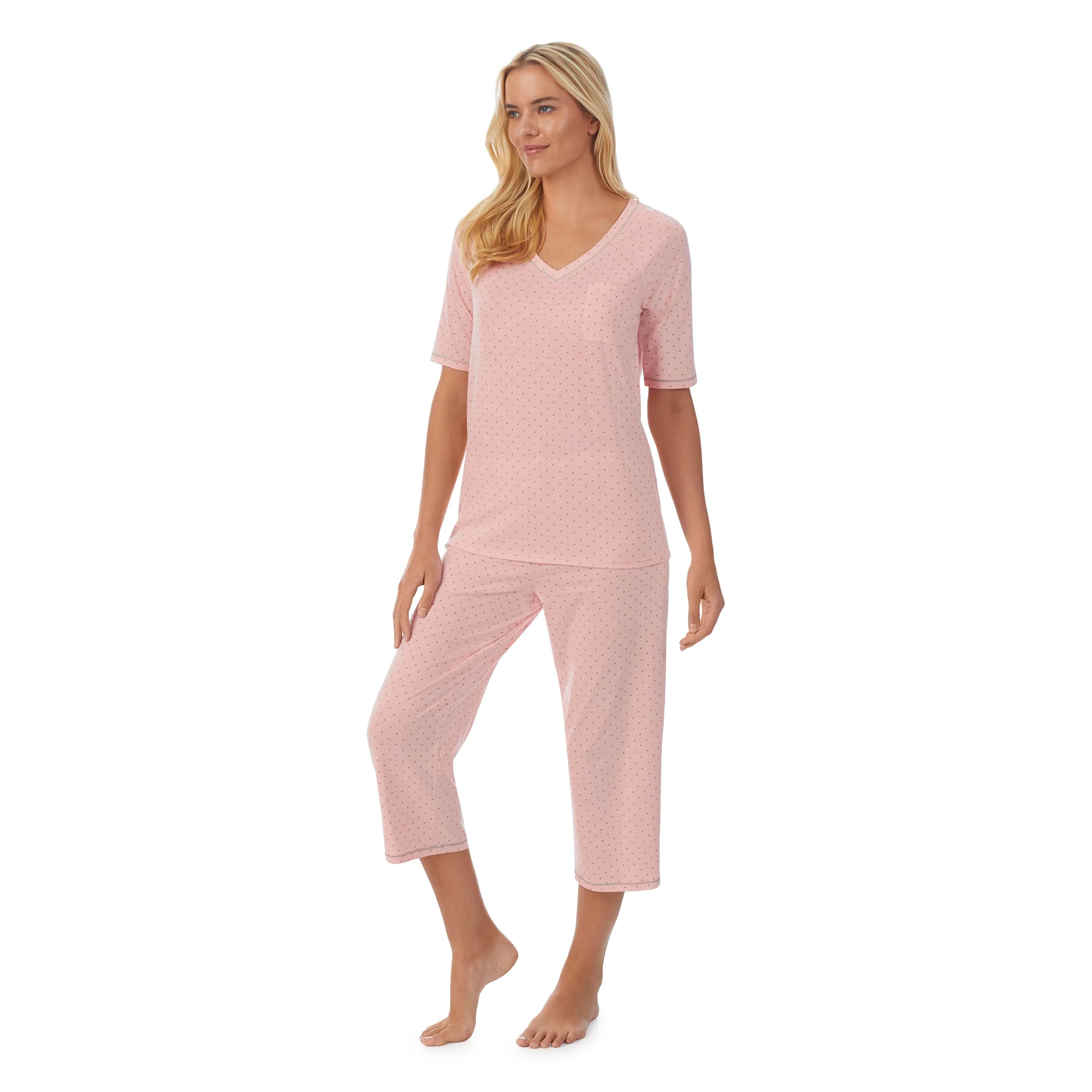 Cuddl Smart Elbow Sleeve Top with Cropped Pant Pajama Set