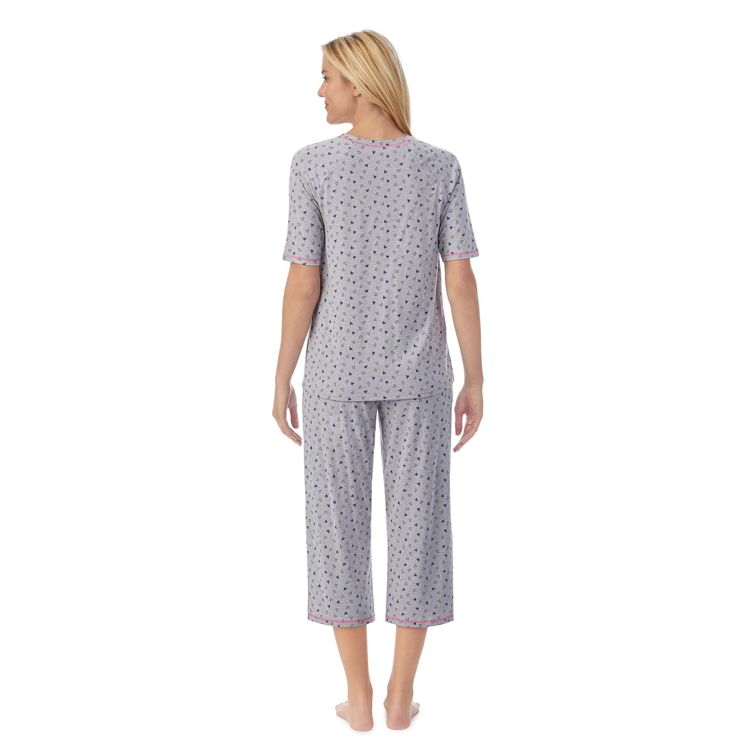 Cuddl Smart Elbow Sleeve Top with Cropped Pant Pajama Set