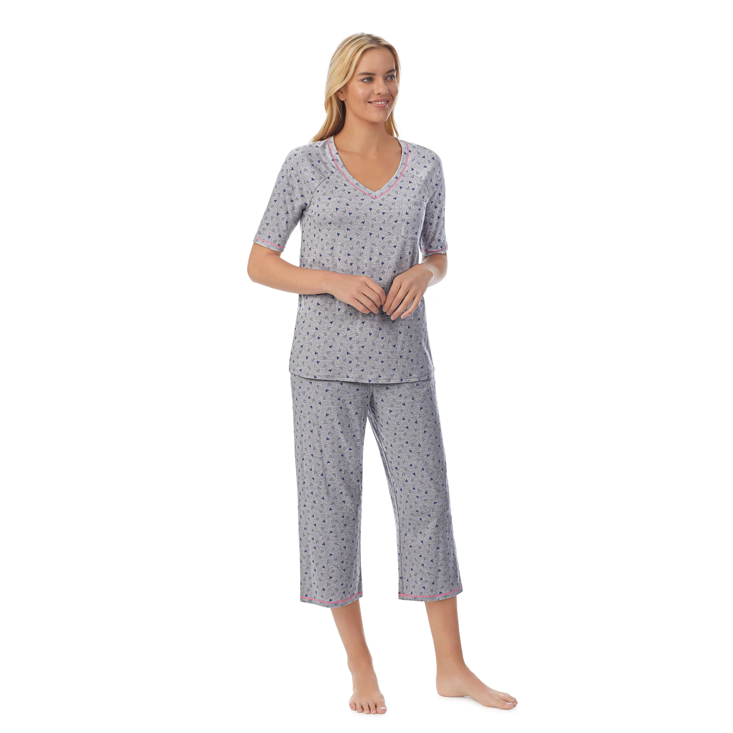 Cuddl Smart Elbow Sleeve Top with Cropped Pant Pajama Set