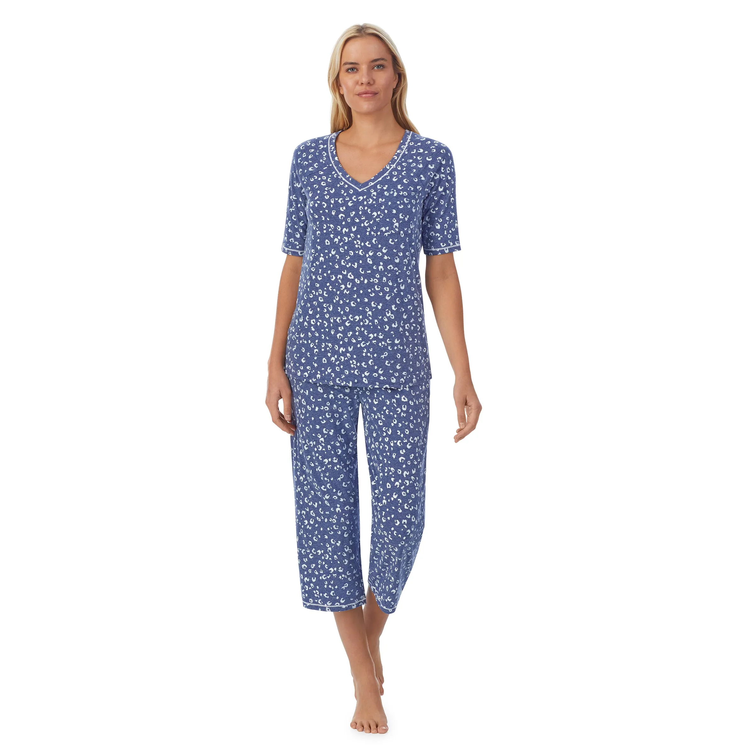 Cuddl Smart Elbow Sleeve Top with Cropped Pant Pajama Set