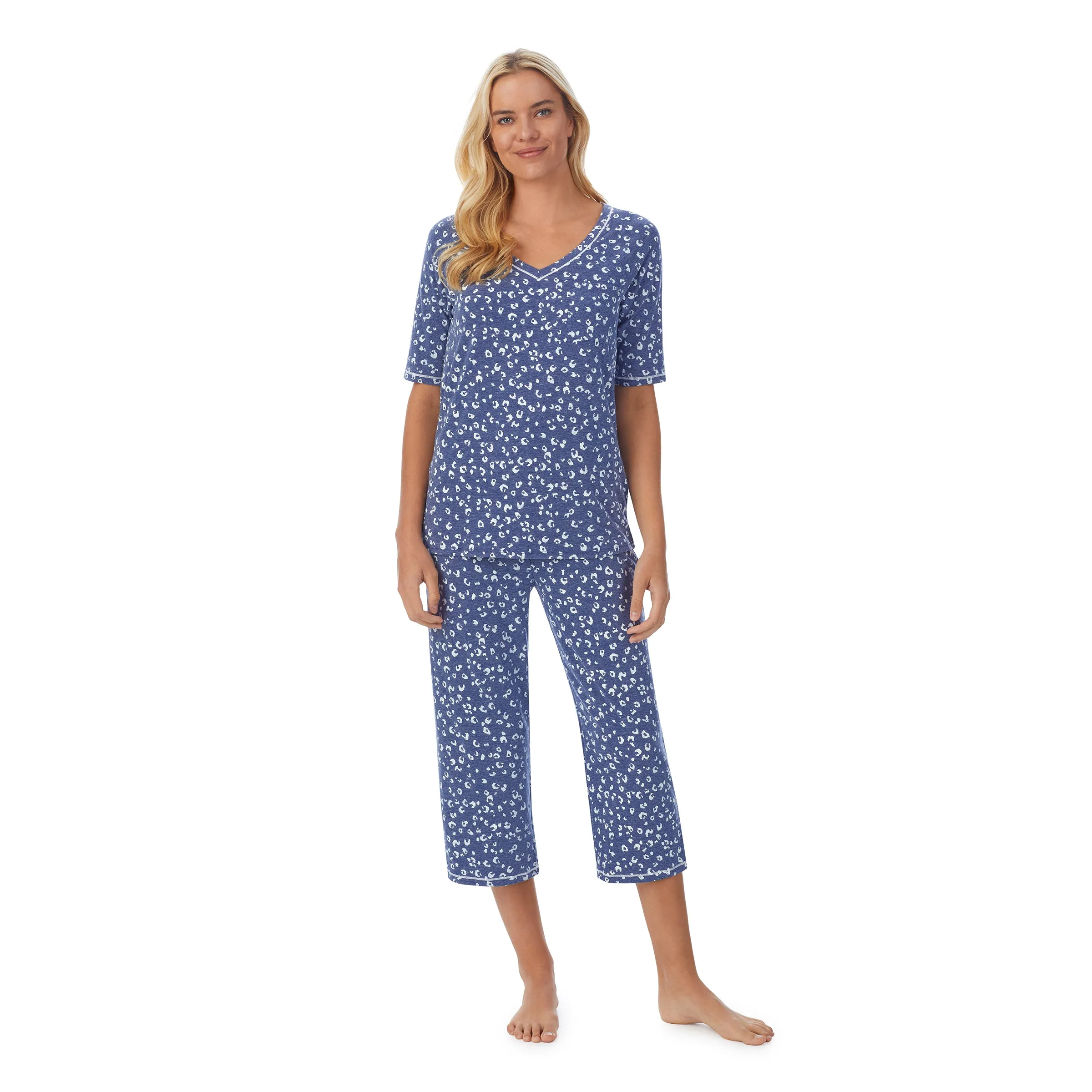 Cuddl Smart Elbow Sleeve Top with Cropped Pant Pajama Set