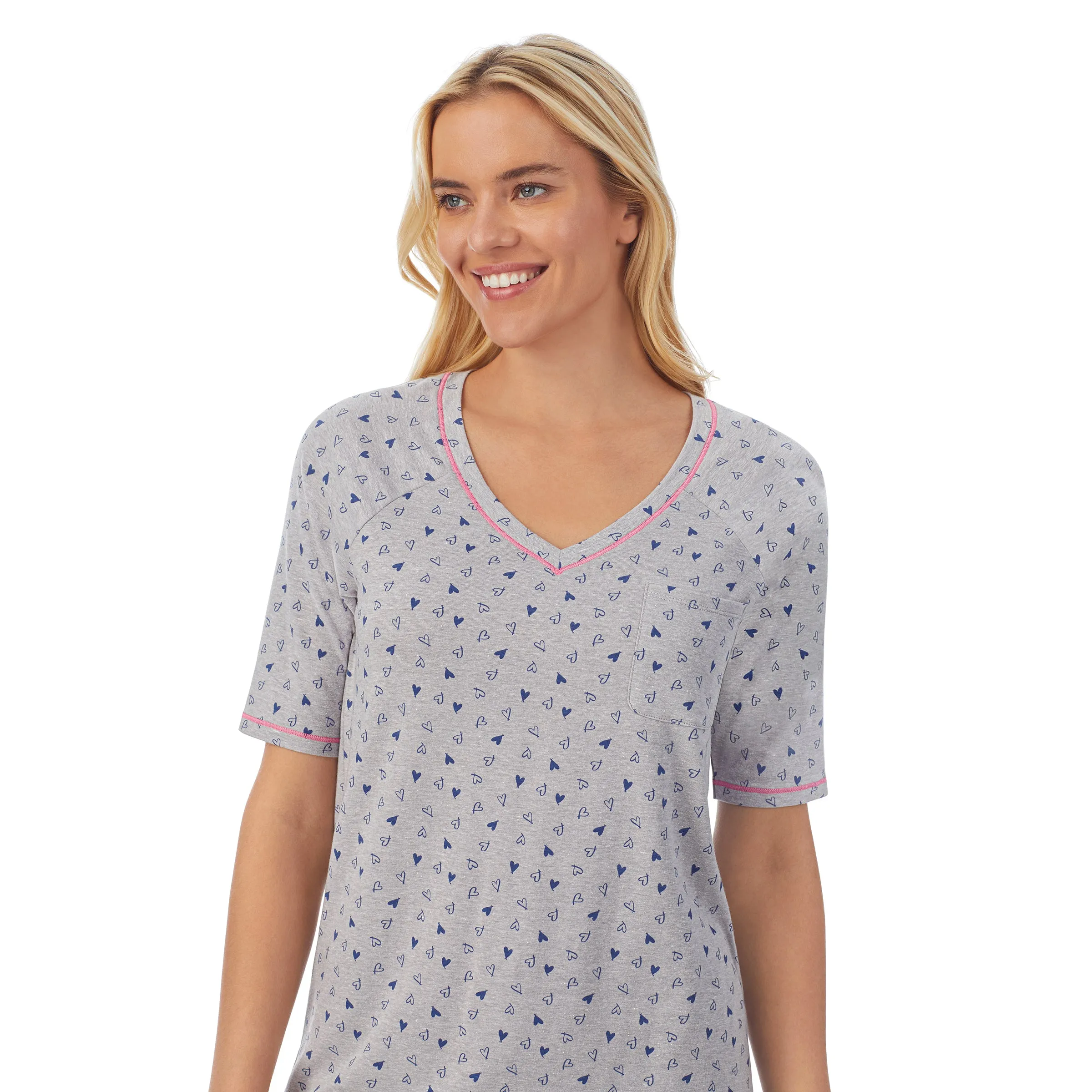 Cuddl Smart Elbow Sleeve Top with Cropped Pant Pajama Set