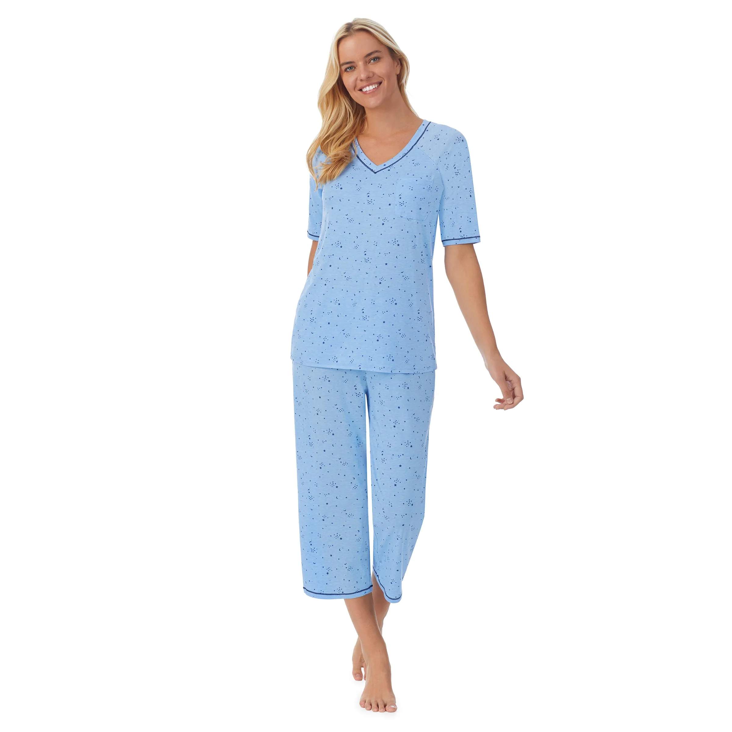 Cuddl Smart Elbow Sleeve Top with Cropped Pant Pajama Set