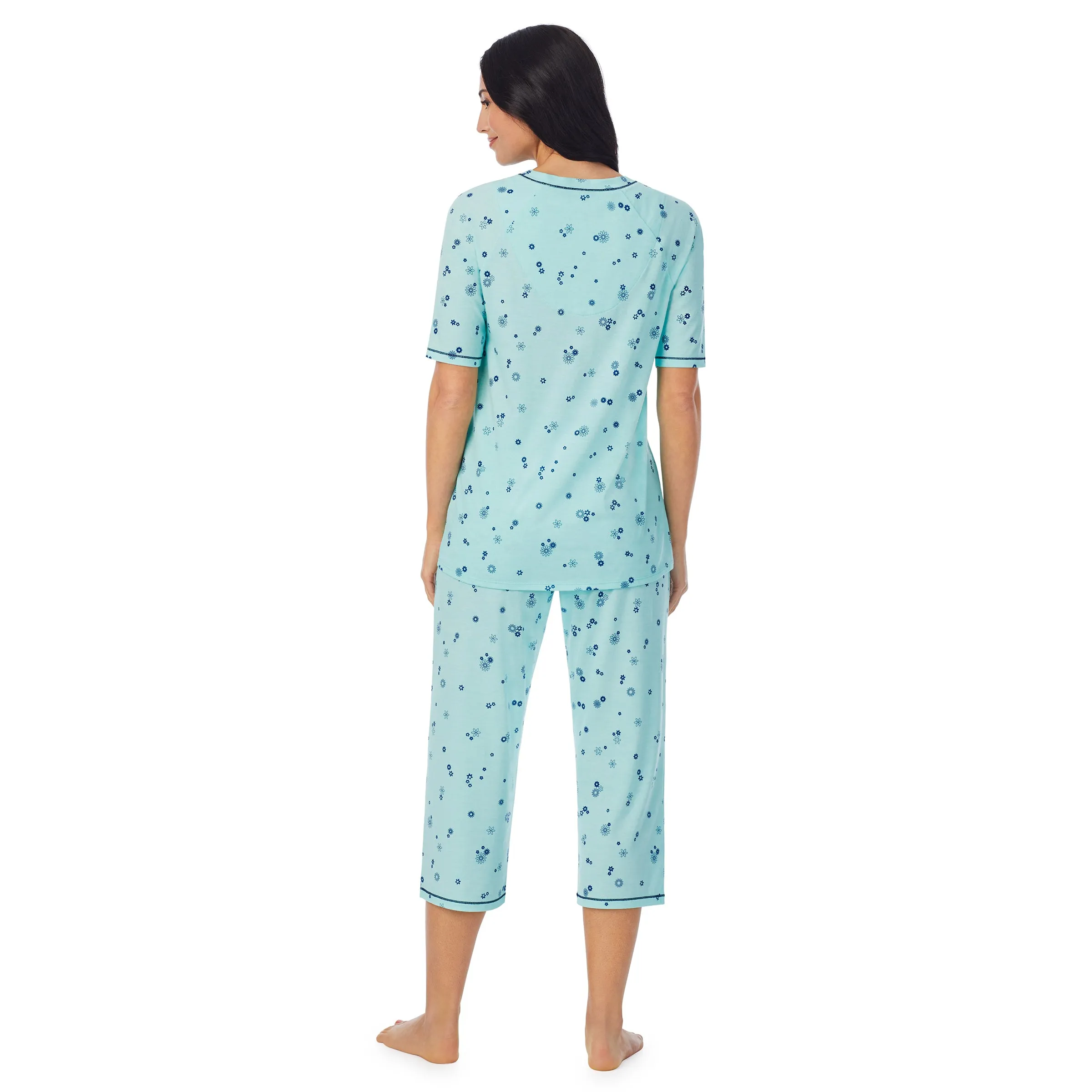 Cuddl Smart Elbow Sleeve Top with Cropped Pant Pajama Set
