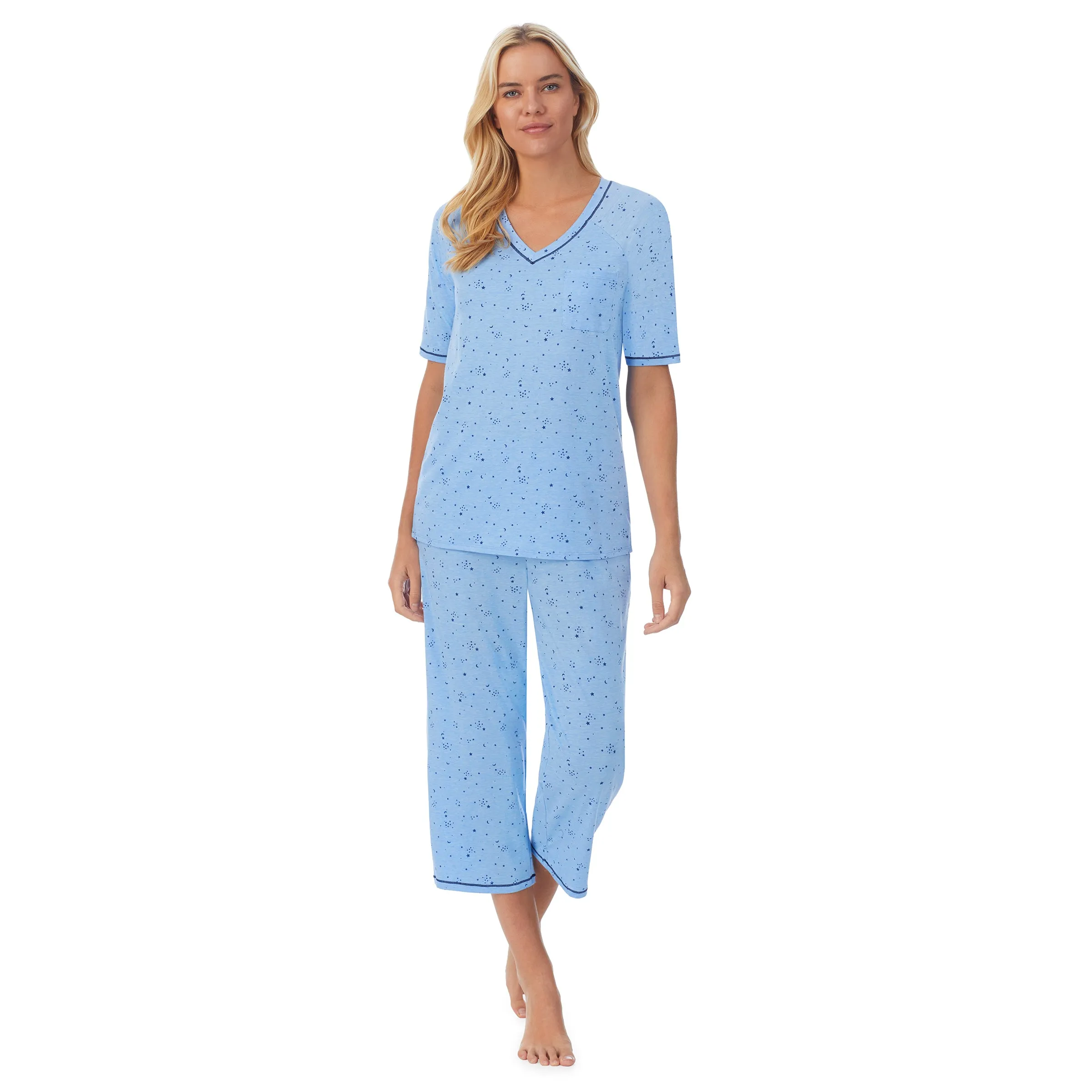 Cuddl Smart Elbow Sleeve Top with Cropped Pant Pajama Set