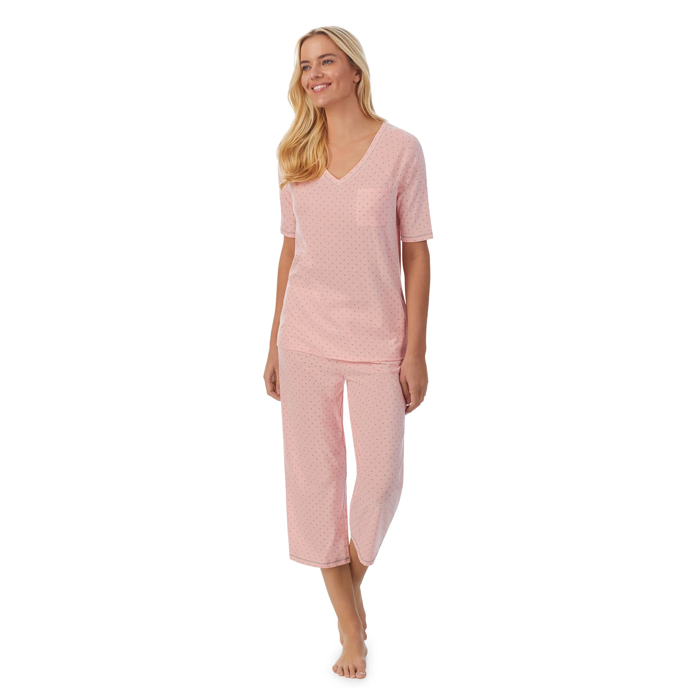 Cuddl Smart Elbow Sleeve Top with Cropped Pant Pajama Set