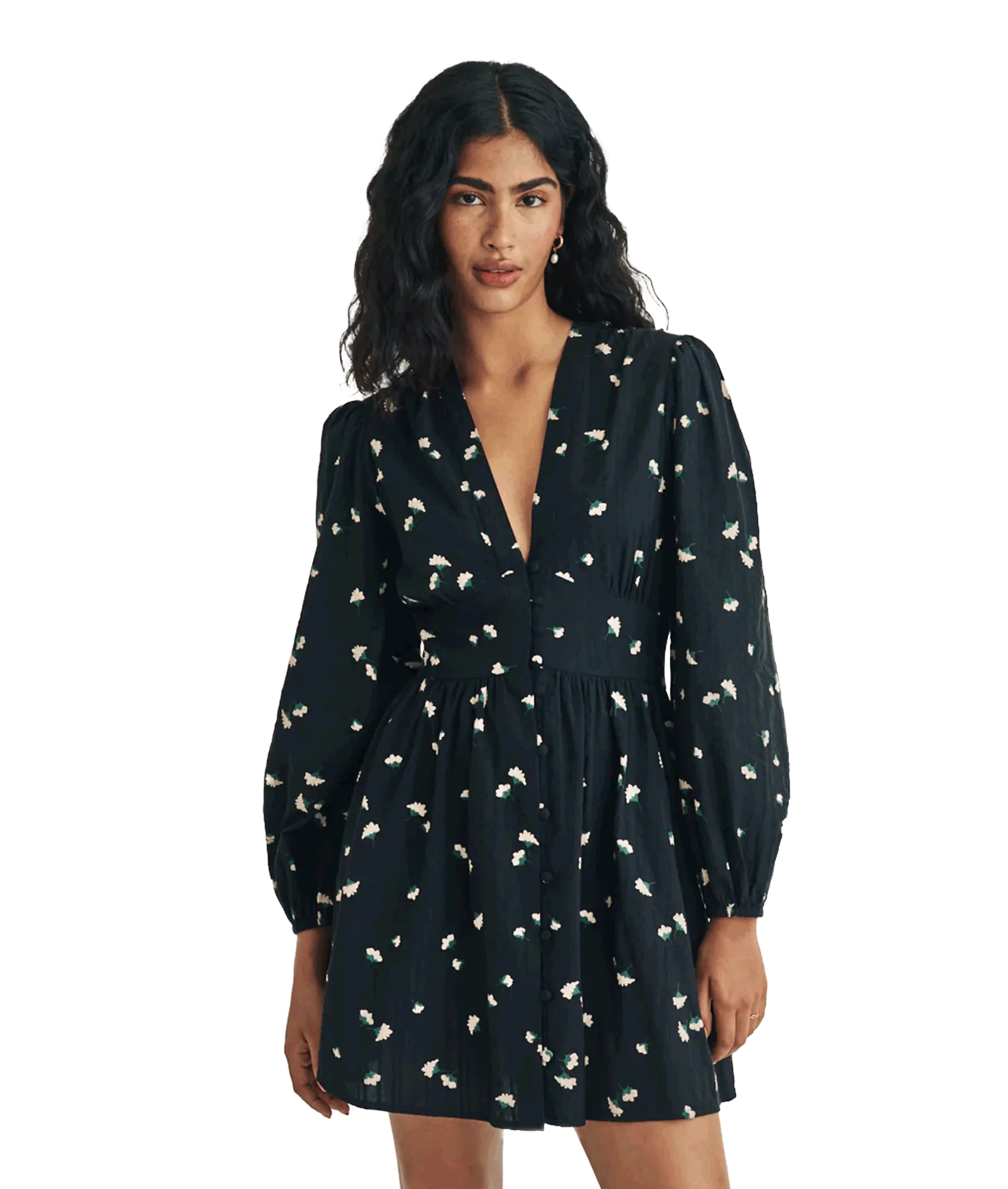 Ditsy Floral Long Sleeve Starlight Mini Dress - Black