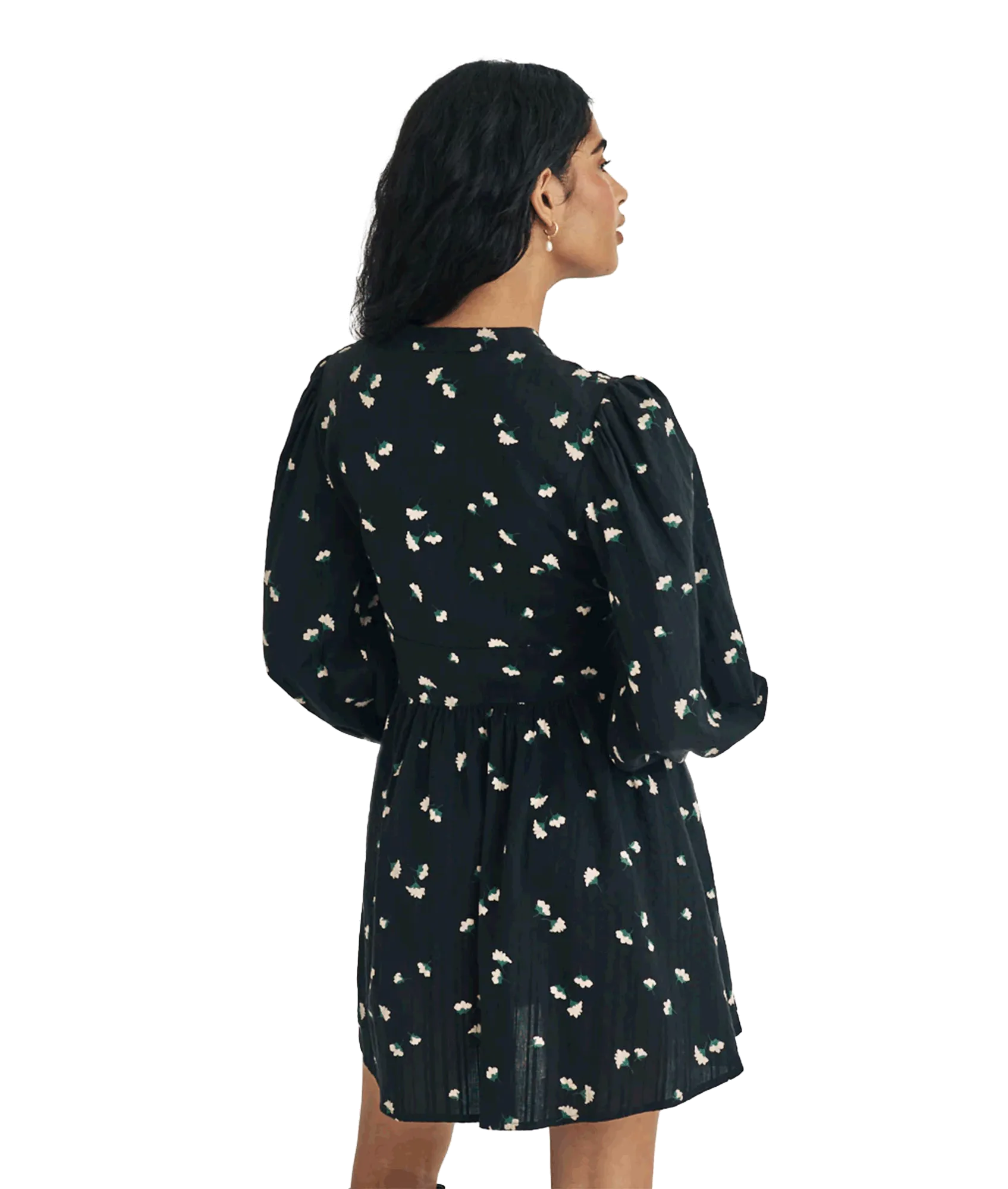 Ditsy Floral Long Sleeve Starlight Mini Dress - Black