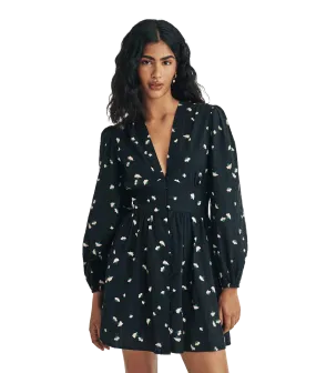 Ditsy Floral Long Sleeve Starlight Mini Dress - Black