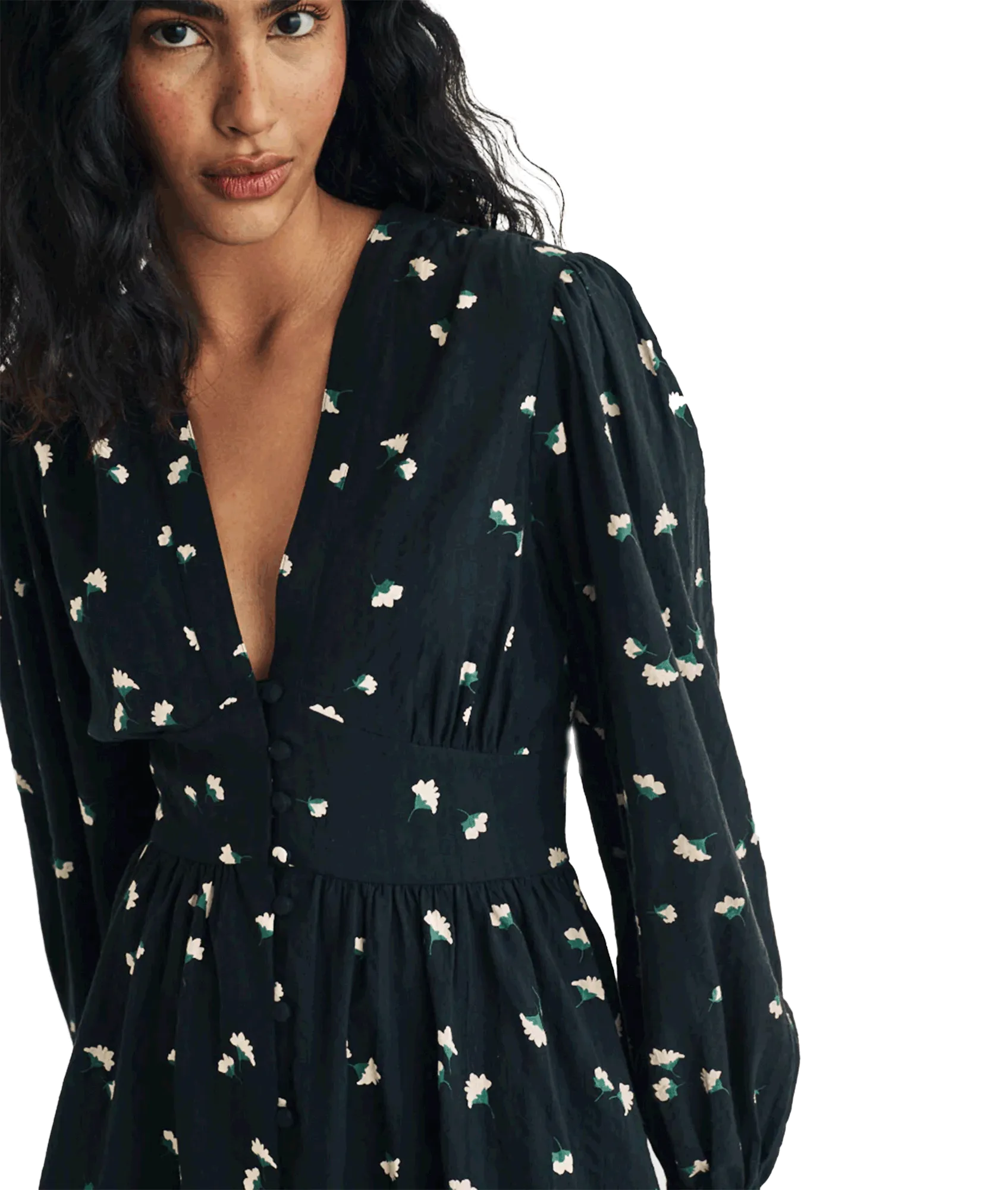 Ditsy Floral Long Sleeve Starlight Mini Dress - Black