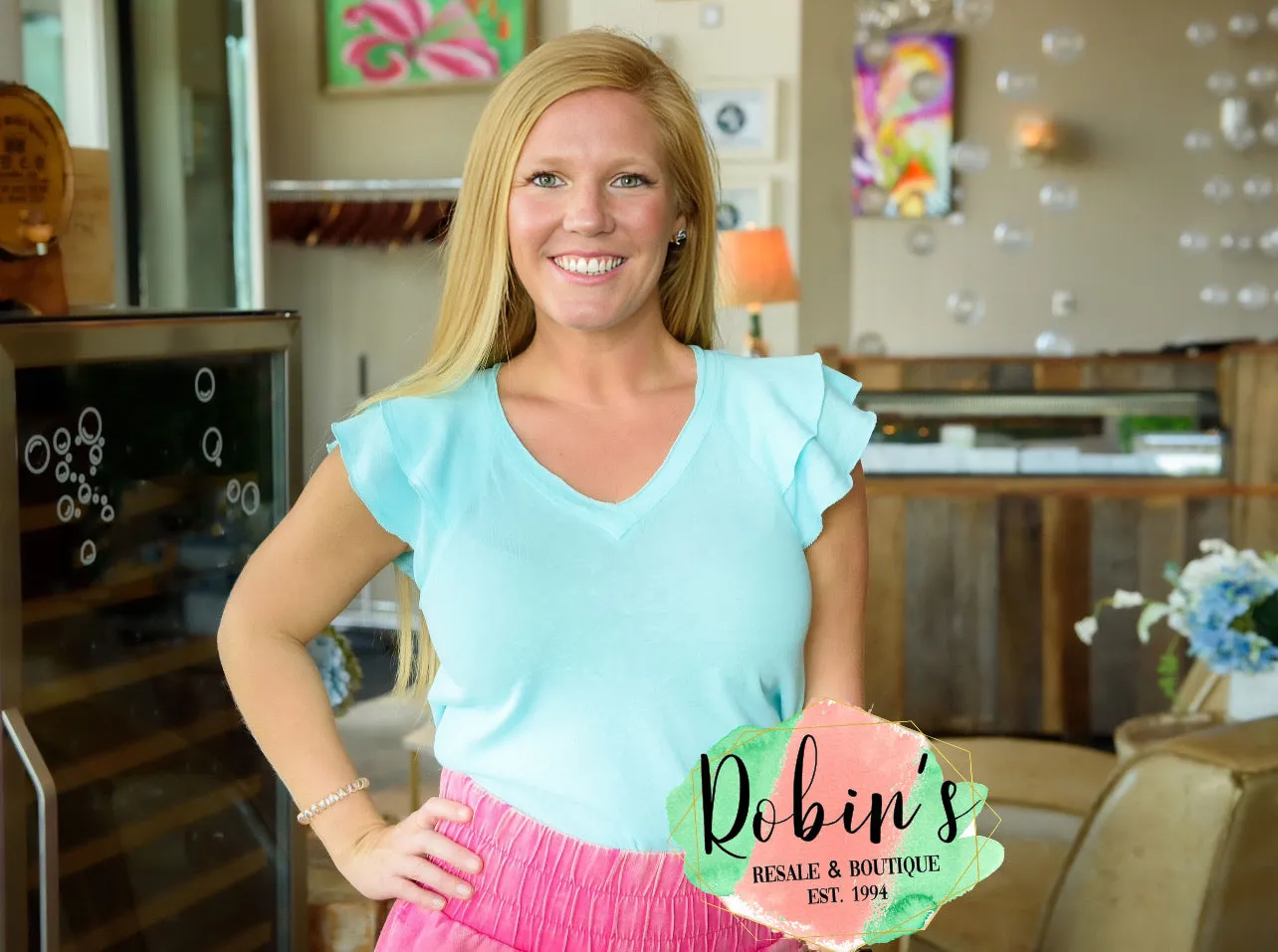 Flounced Sleeve V Neck Top