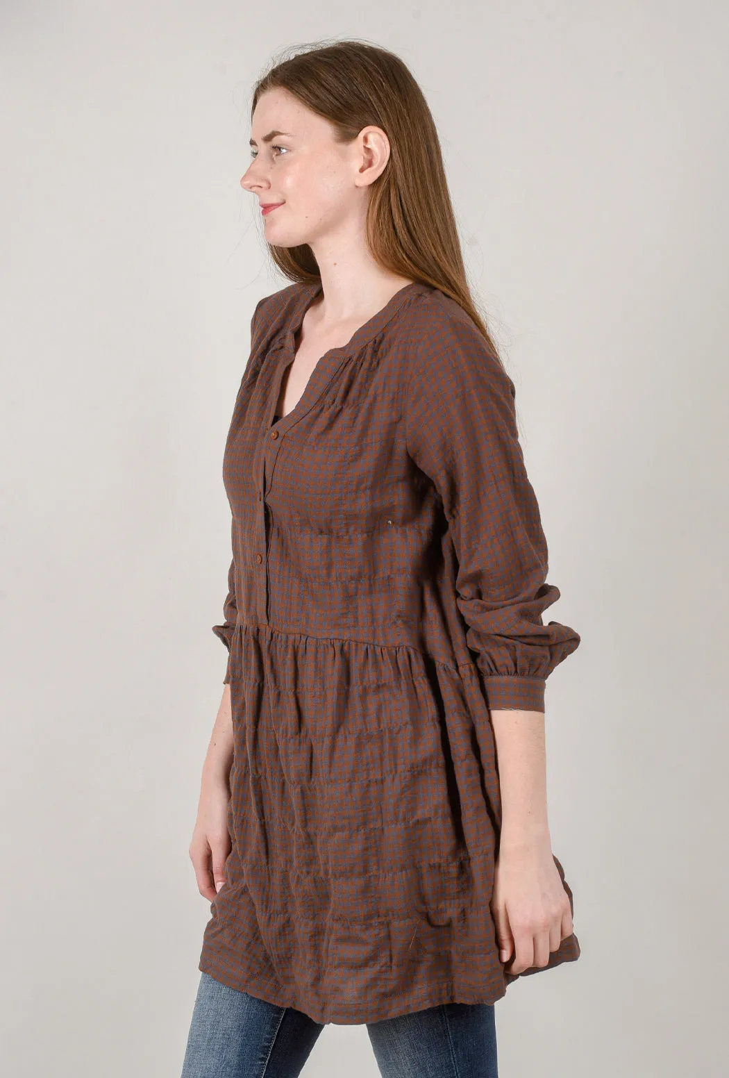 Gingham Plaid Mini Dress, Harvest Brown