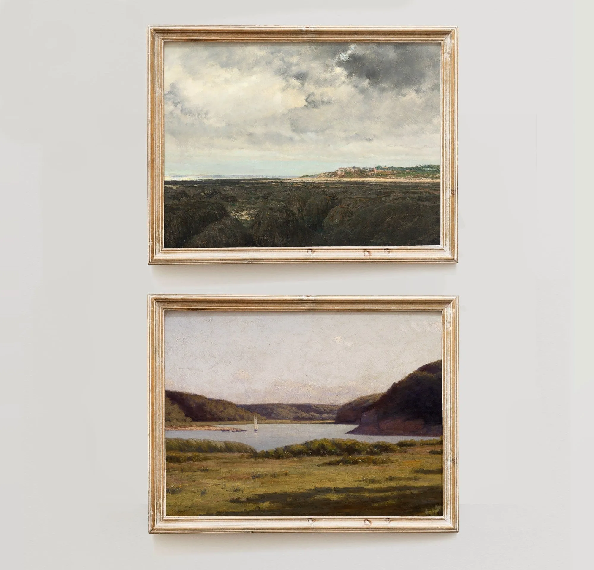 Inlet Harbour and Shoreline Vintage Wall Art - Set of Two
