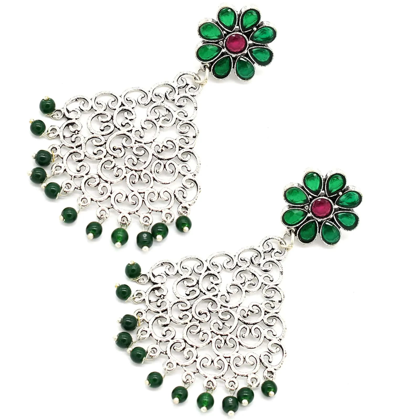 Jali Green Filigree Pearl Earrings