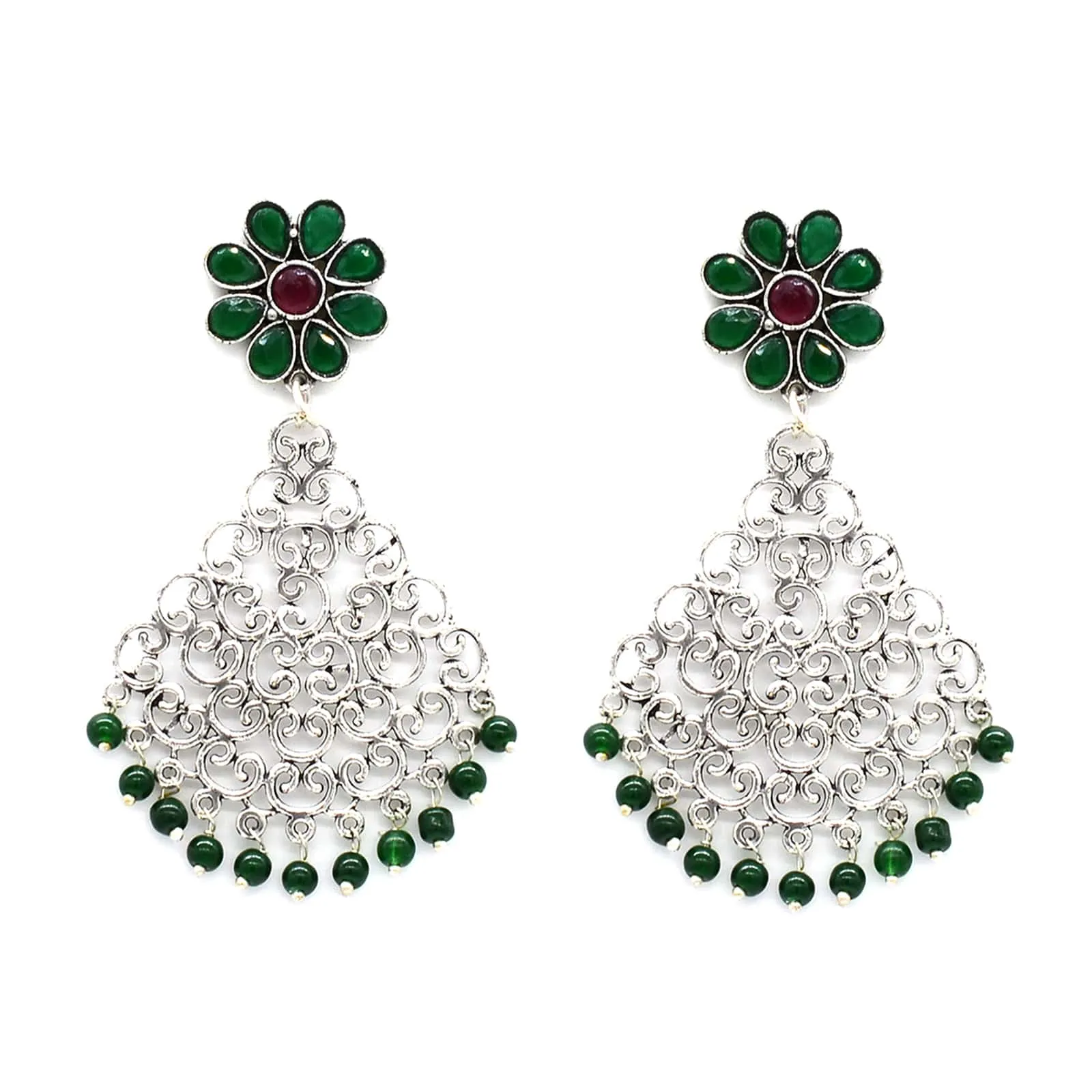 Jali Green Filigree Pearl Earrings