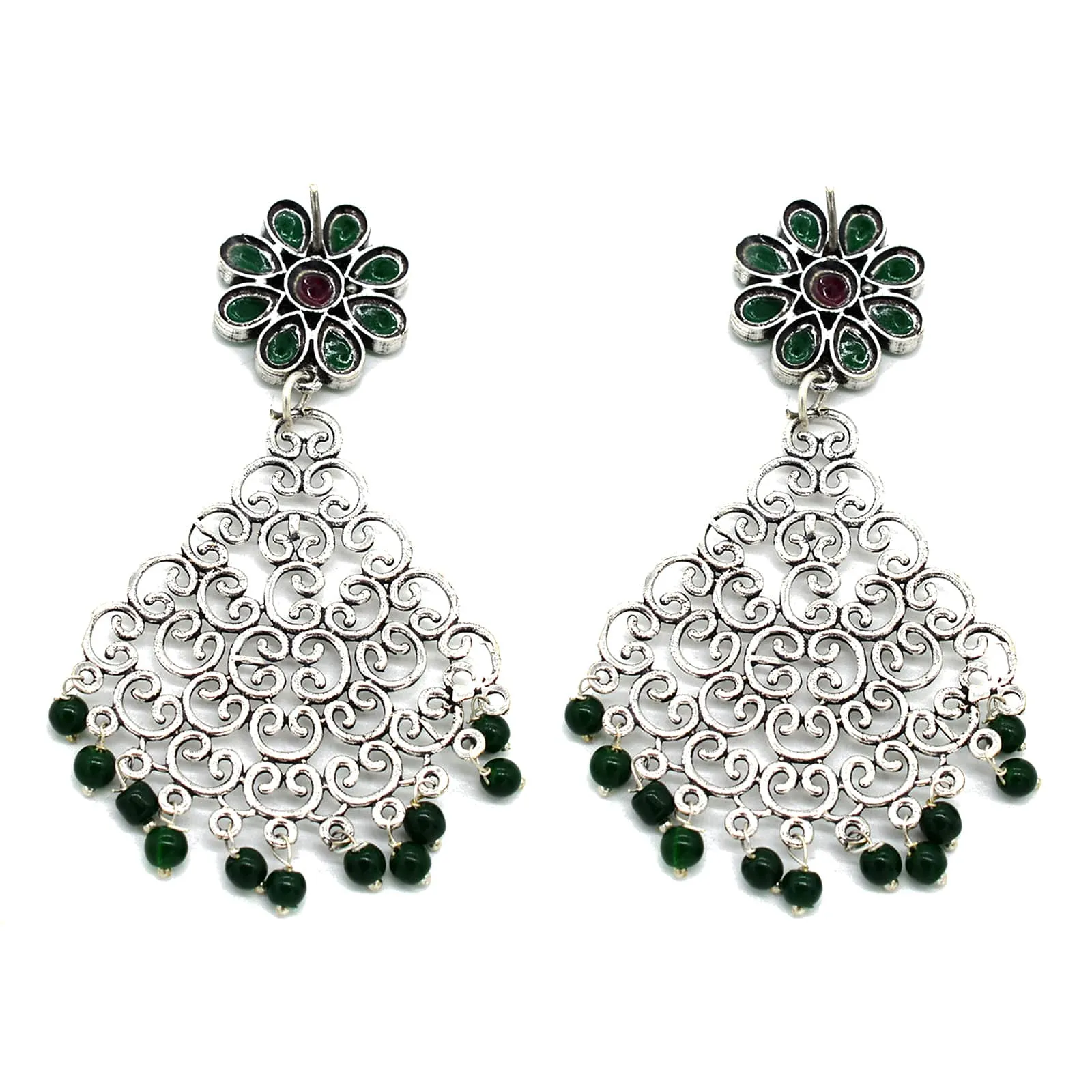 Jali Green Filigree Pearl Earrings